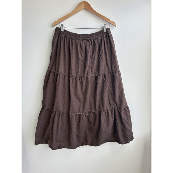 VTG Y2K Studio West Brown Midi Skirt Flowy Boho Cottage Core Size L - Picture 4 of 7